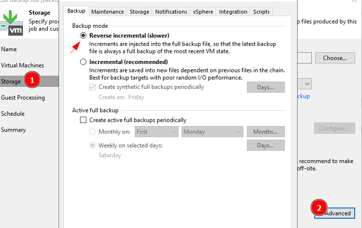 veeam create Reverse incremental backup 