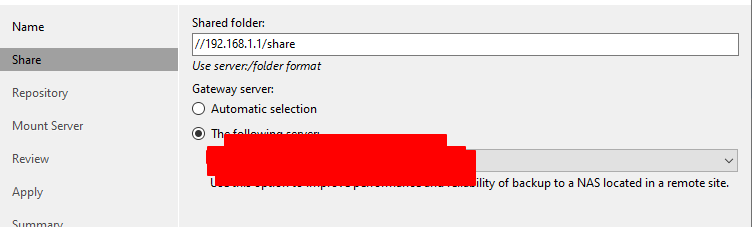 veeam select Gateway server